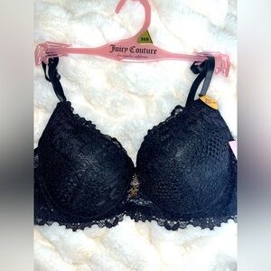 NWT Juicy Couture Push Up Bra Black with Gold JC Charms Size 36B